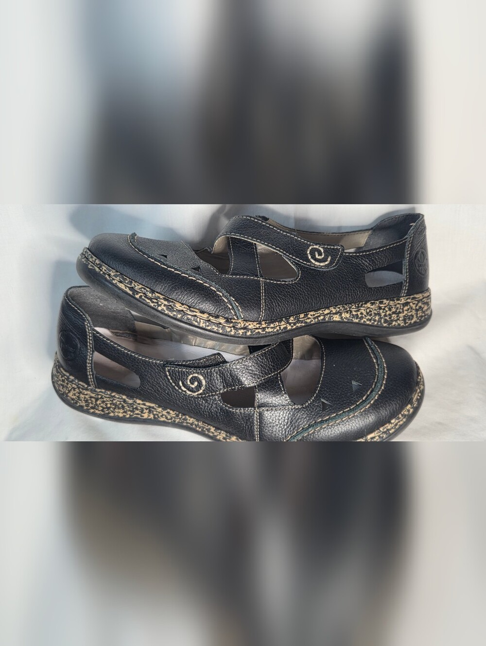 Rieker Antistress Daisy Womens Black Leather Slip On MaryJane Flats Sz 11/EU 42 - Picture 7 of 9